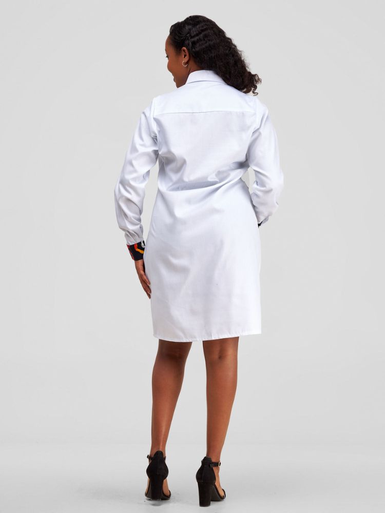 Shirt dress with ankara details on the collar and sleeves