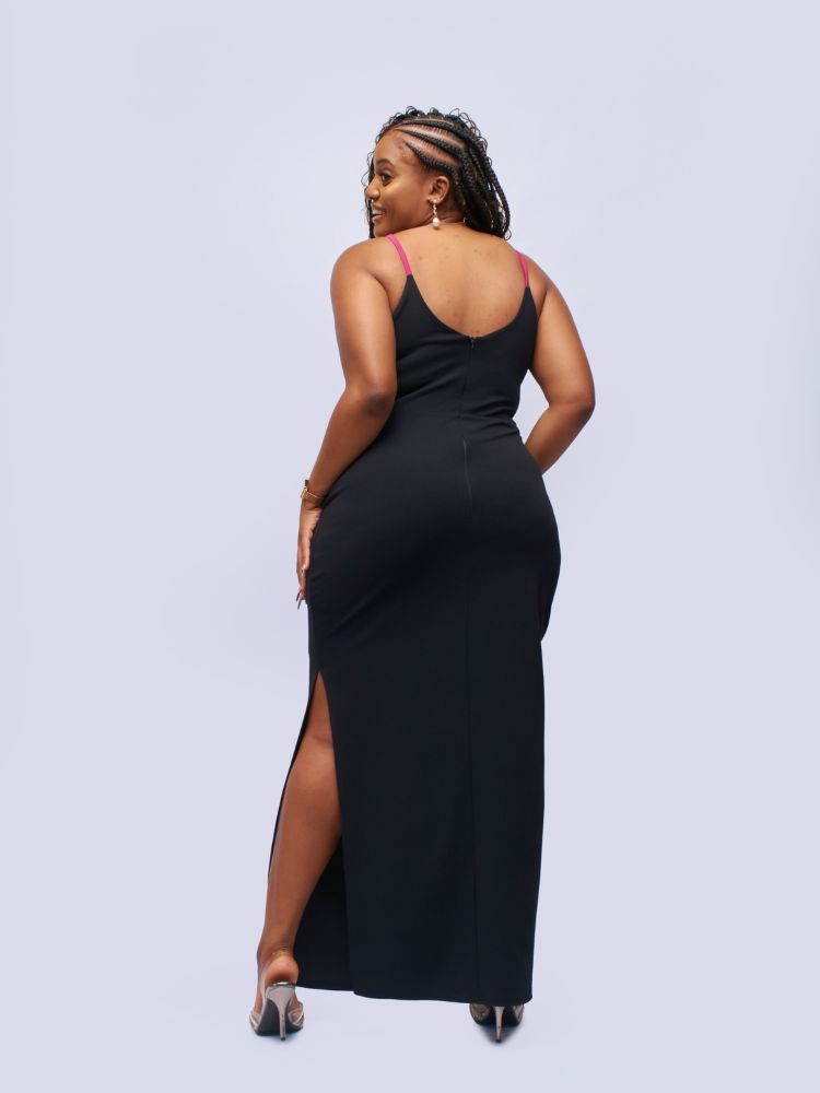  This spaghetti strap maxi dress features a sweetheart neckline with charming ruffles, a feminine flounce, and an alluring side slit.  This spaghetti strap maxi dress features a sweetheart neckline with charming ruffles, a feminine flounce, and an alluring side slit. 