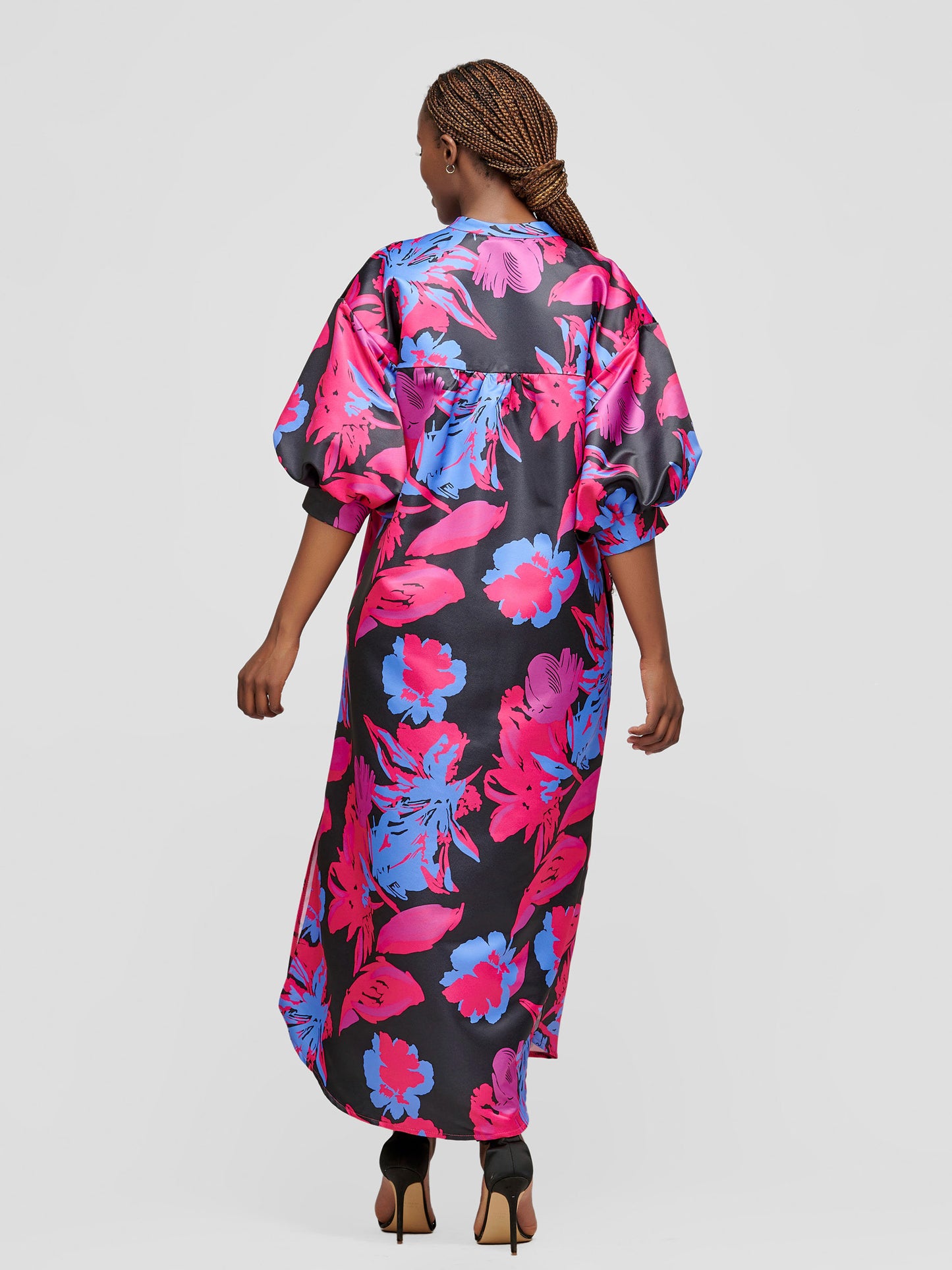 Isabel Maxi Shirt Dress - Blue & Pink Print