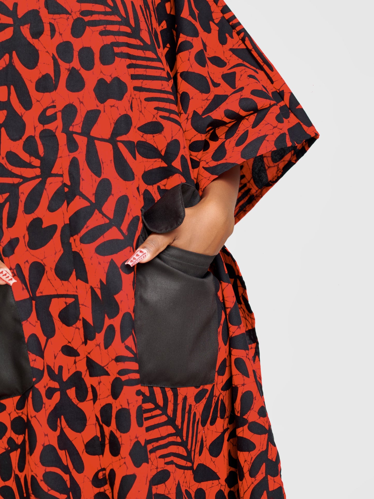 Jamilah Ankara Kaftan - Black & Red With Black Pockets