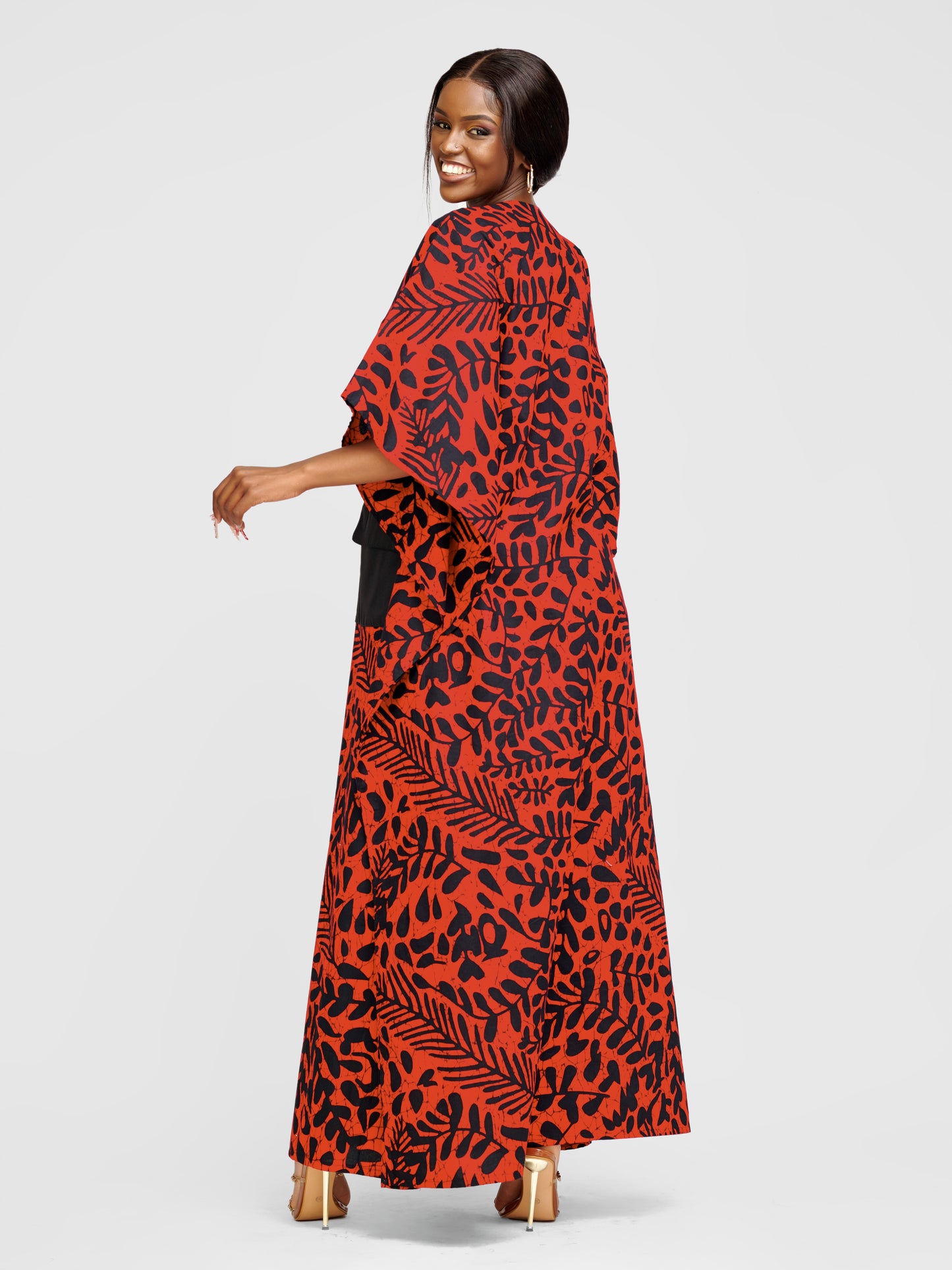 Jamilah Ankara Kaftan - Black & Red With Black Pockets