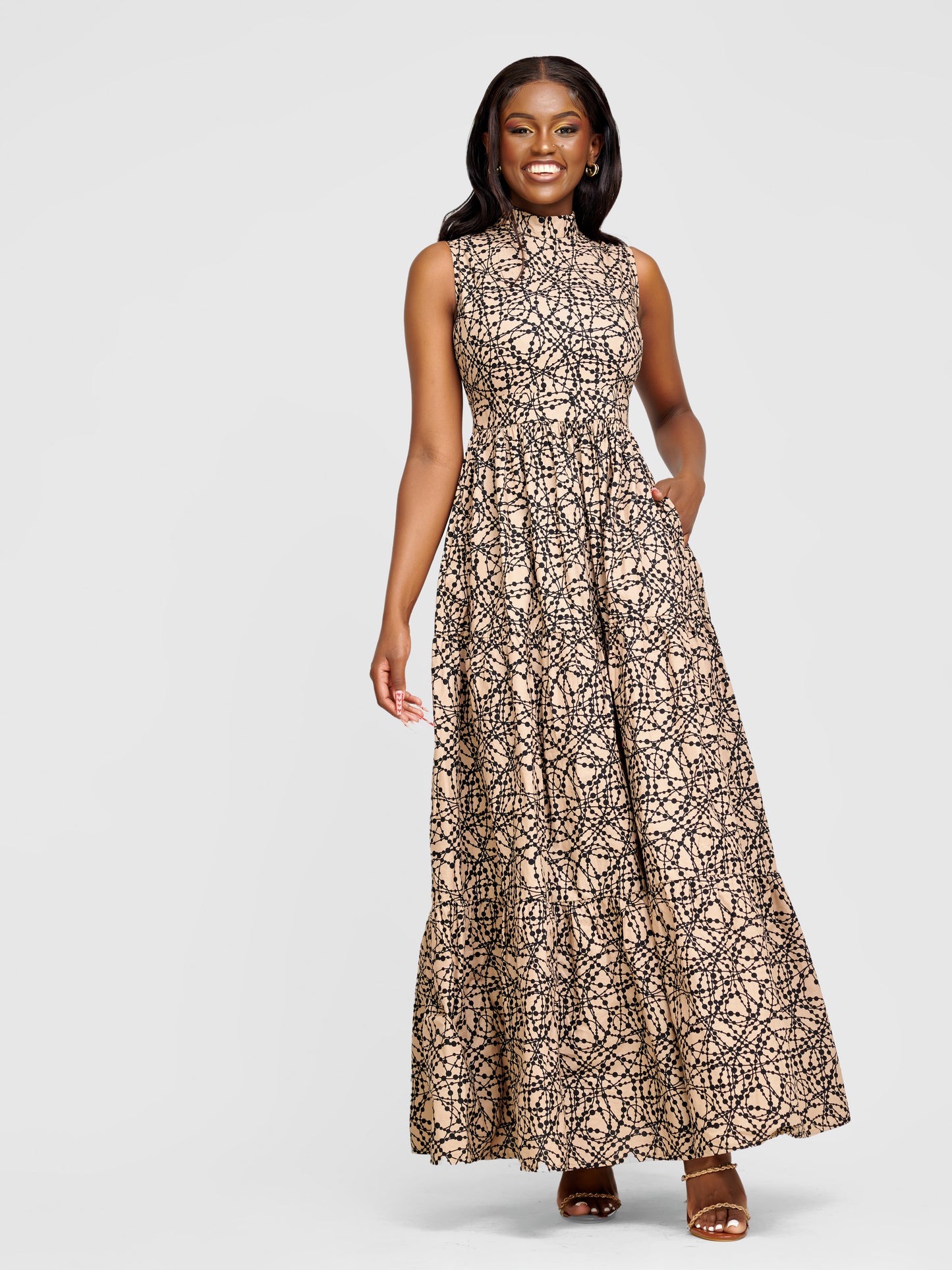 Karimi Tiered Maxi Dress - Brown and Black Print