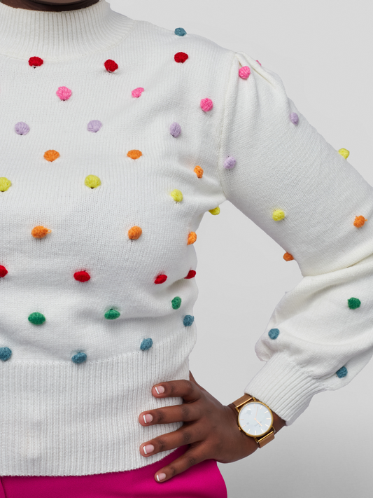 Nazra Puff Ball Sweater - White