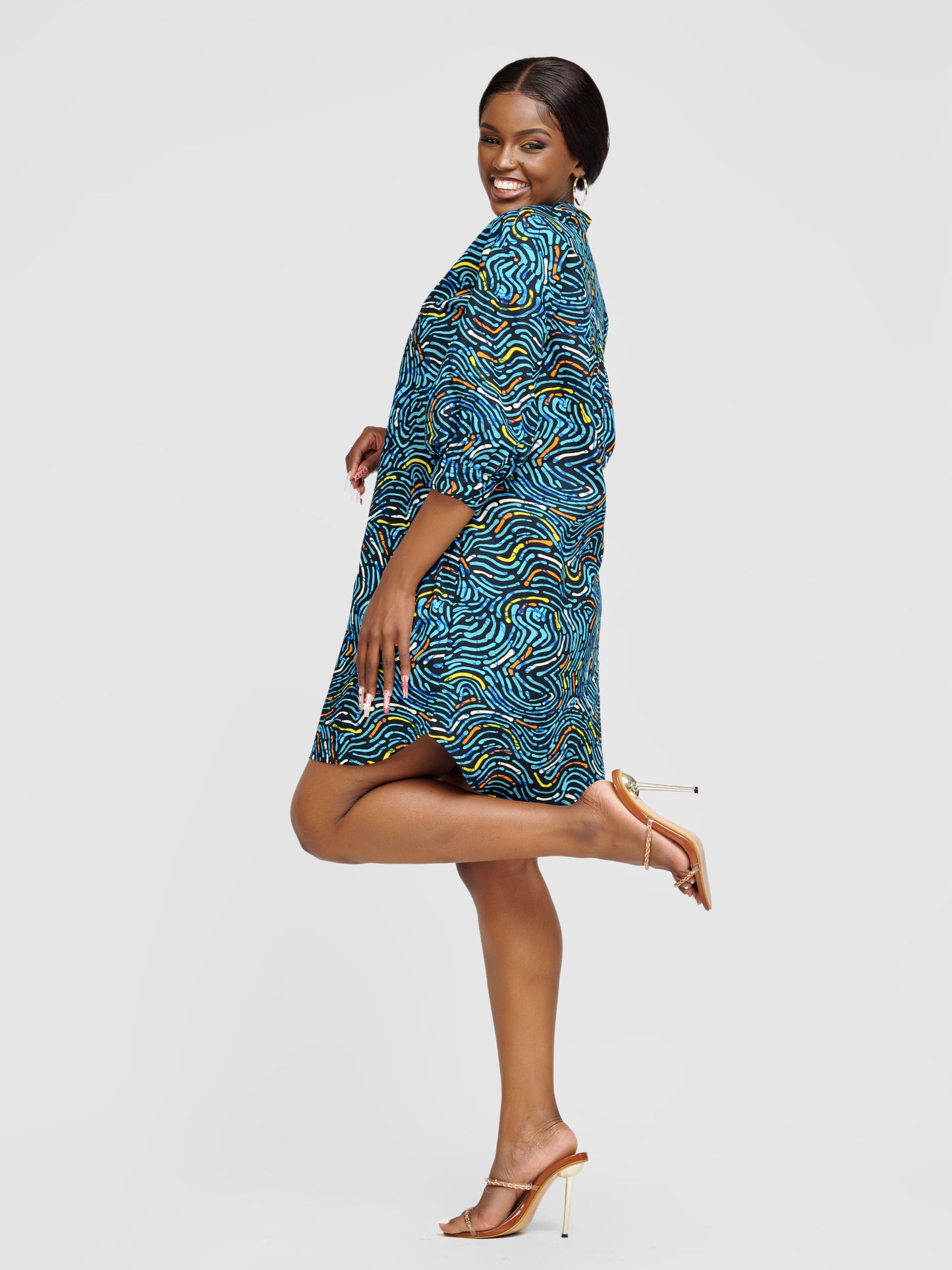 Nuru Ankara Shirt Dress - Multicoloured Print