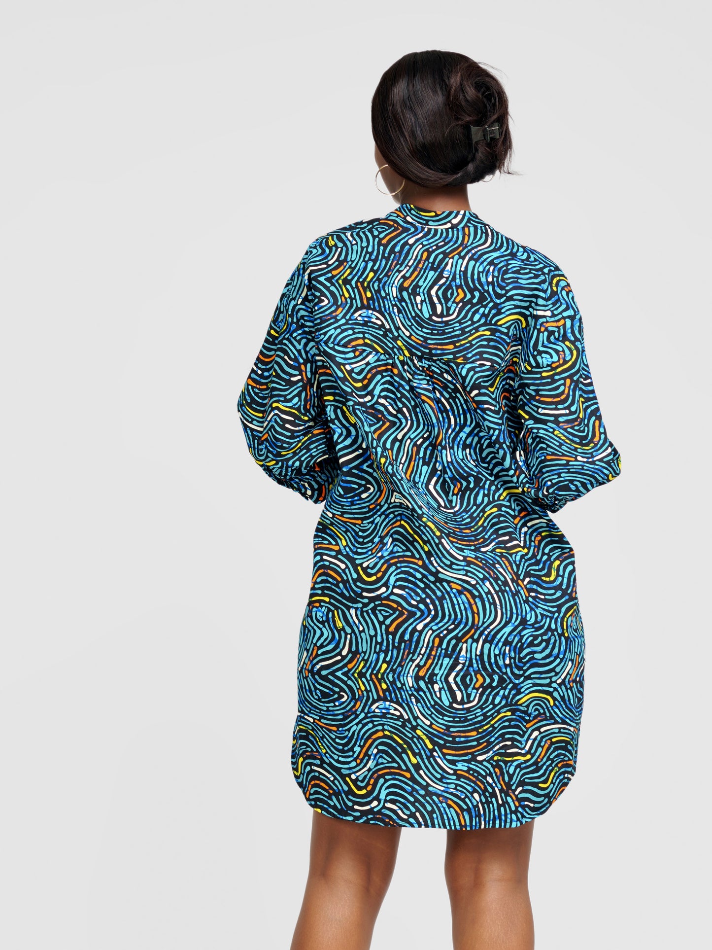 Nuru Ankara Shirt Dress - Multicoloured Print