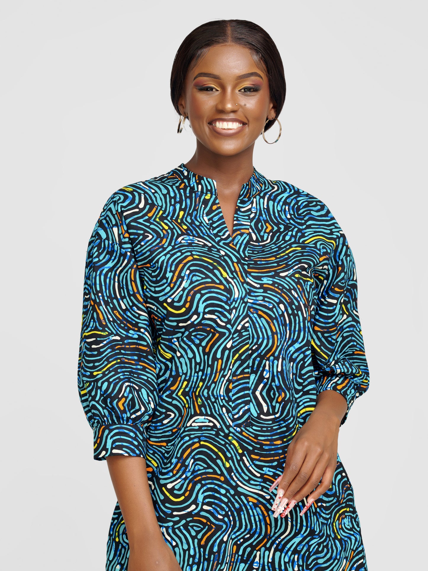 Nuru Ankara Shirt Dress - Multicoloured Print