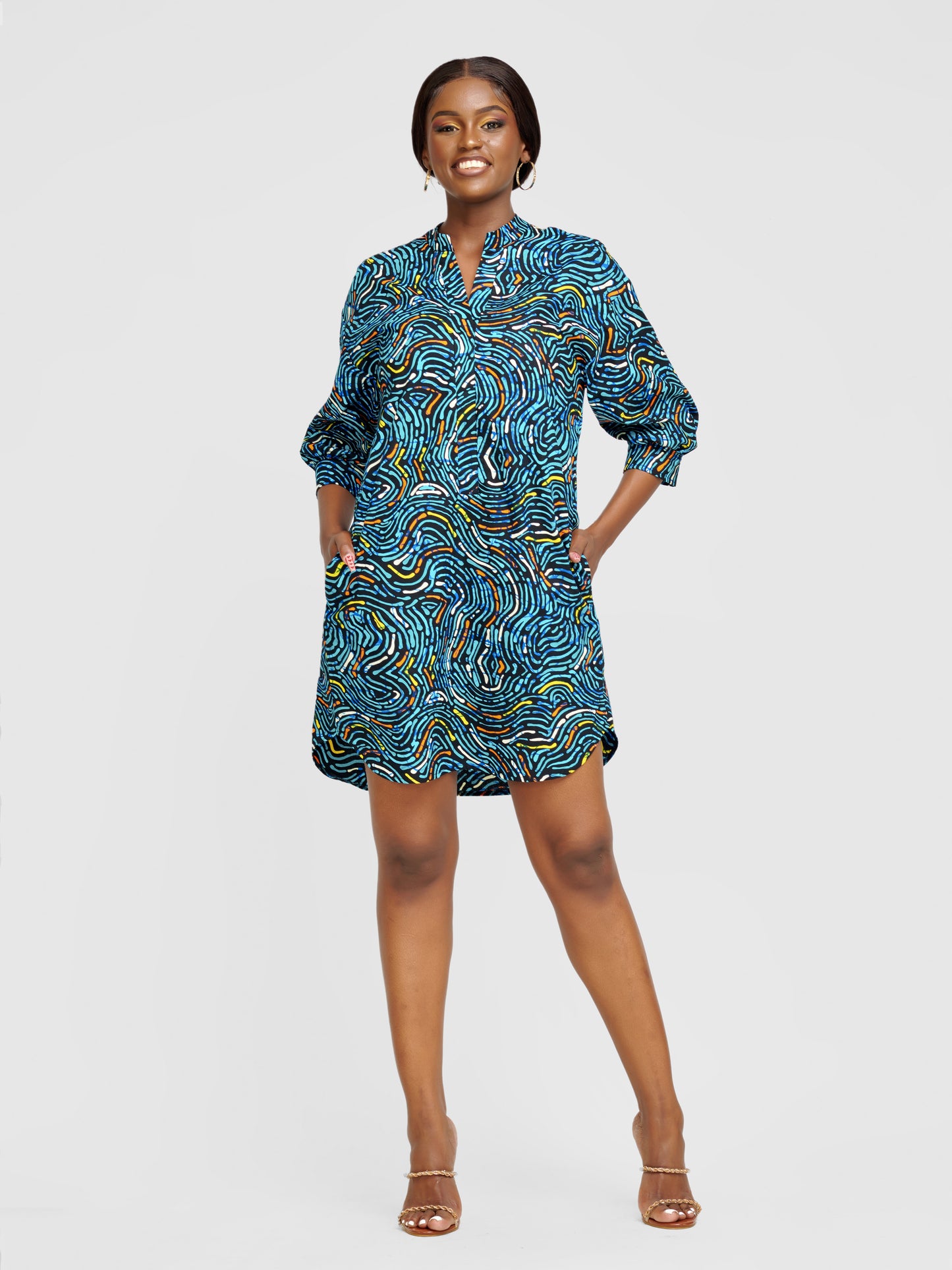 Nuru Ankara Shirt Dress - Multicoloured Print